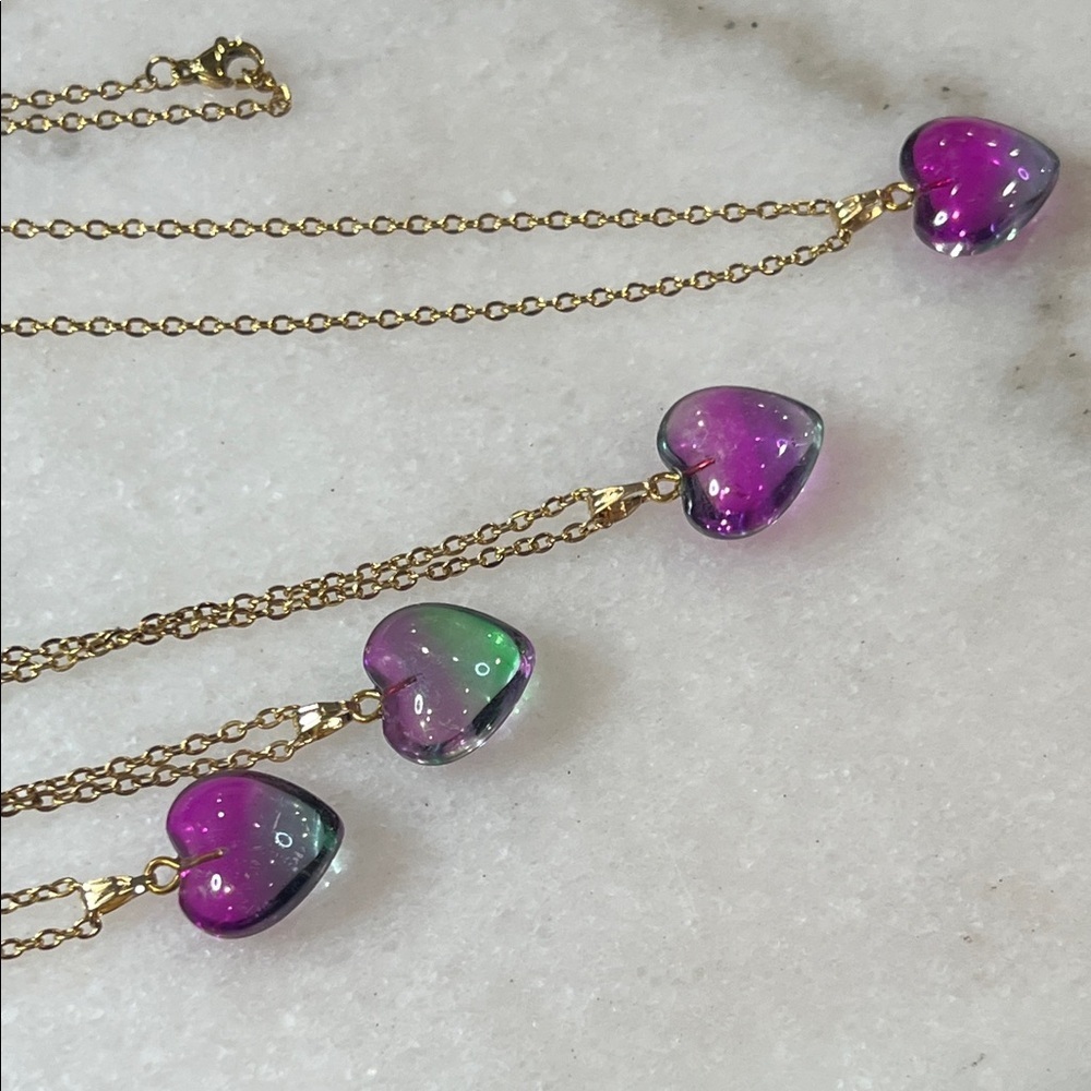 Gold Necklace with Vibrant Heart Pendant - Picture 5 of 6